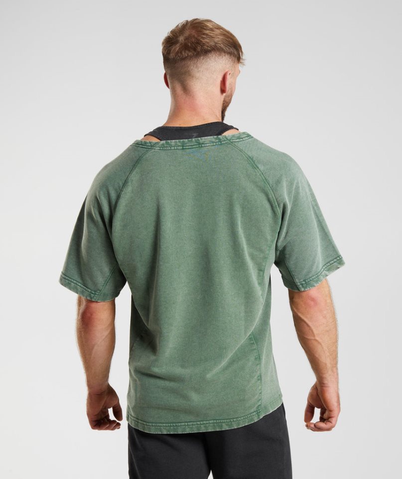 Men's Gymshark Power Washed Rag Top T-Shirts Green | NZ 2QMRIW